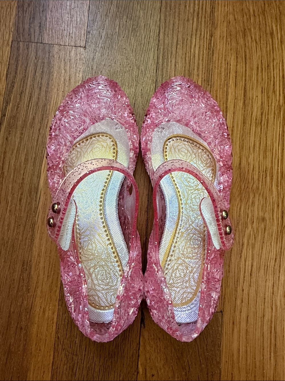 Girls Pink Glitter Jelly Mary Jane Shoes with Gold Accents size 10